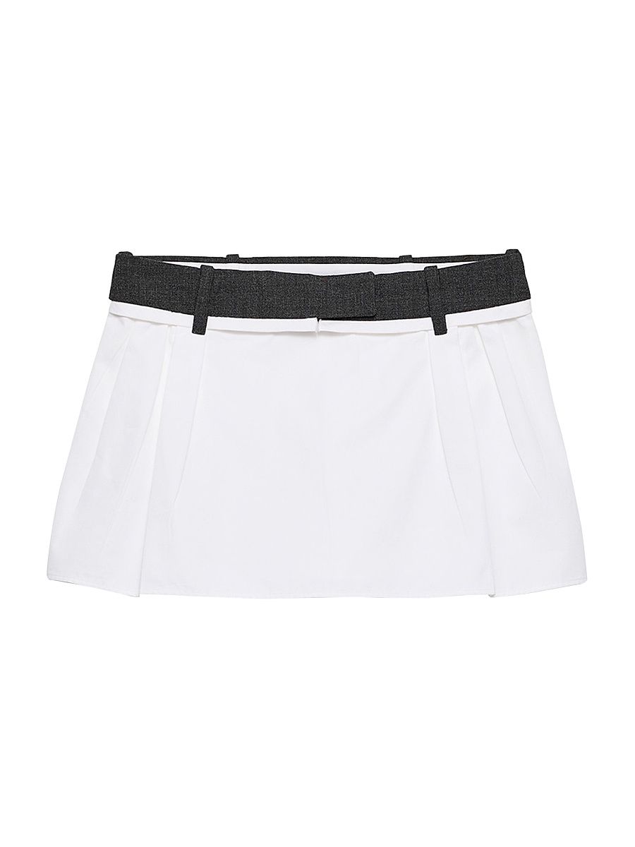 Women's Poplin and Rush Stitch Miniskirt - White - Size 2