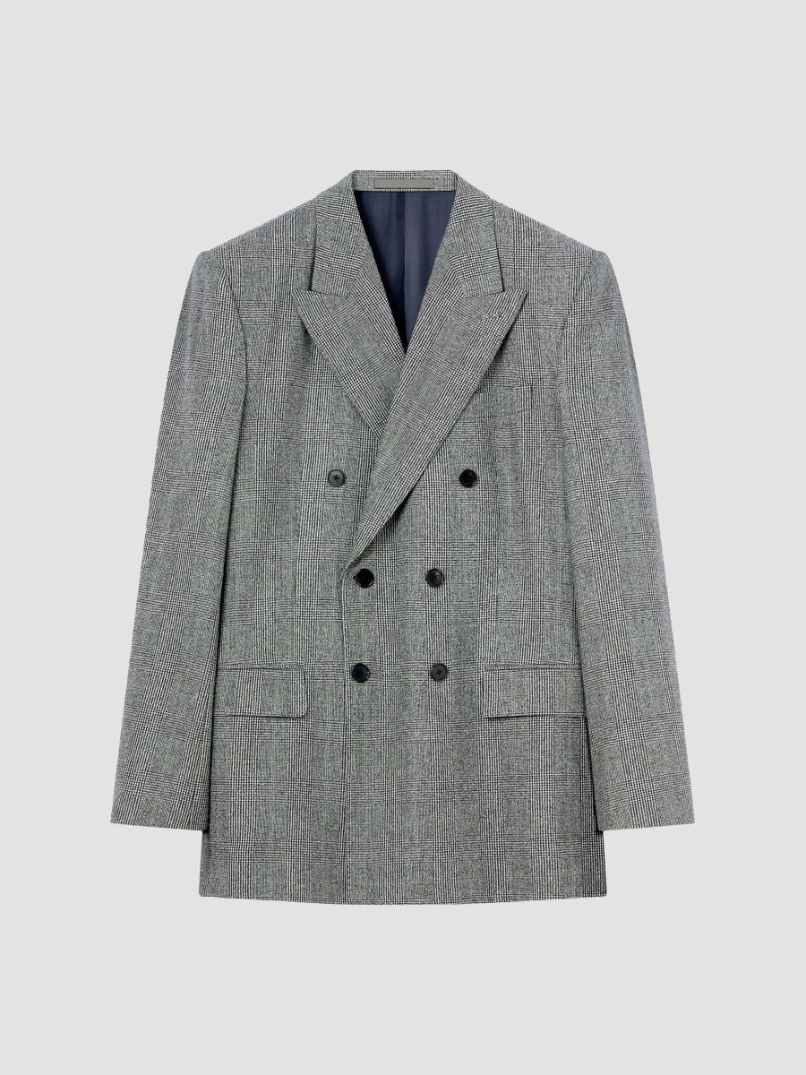 Givenchy Men's Double-Breasted Fitted Checked Jacket in Wool - Grey - Size 46