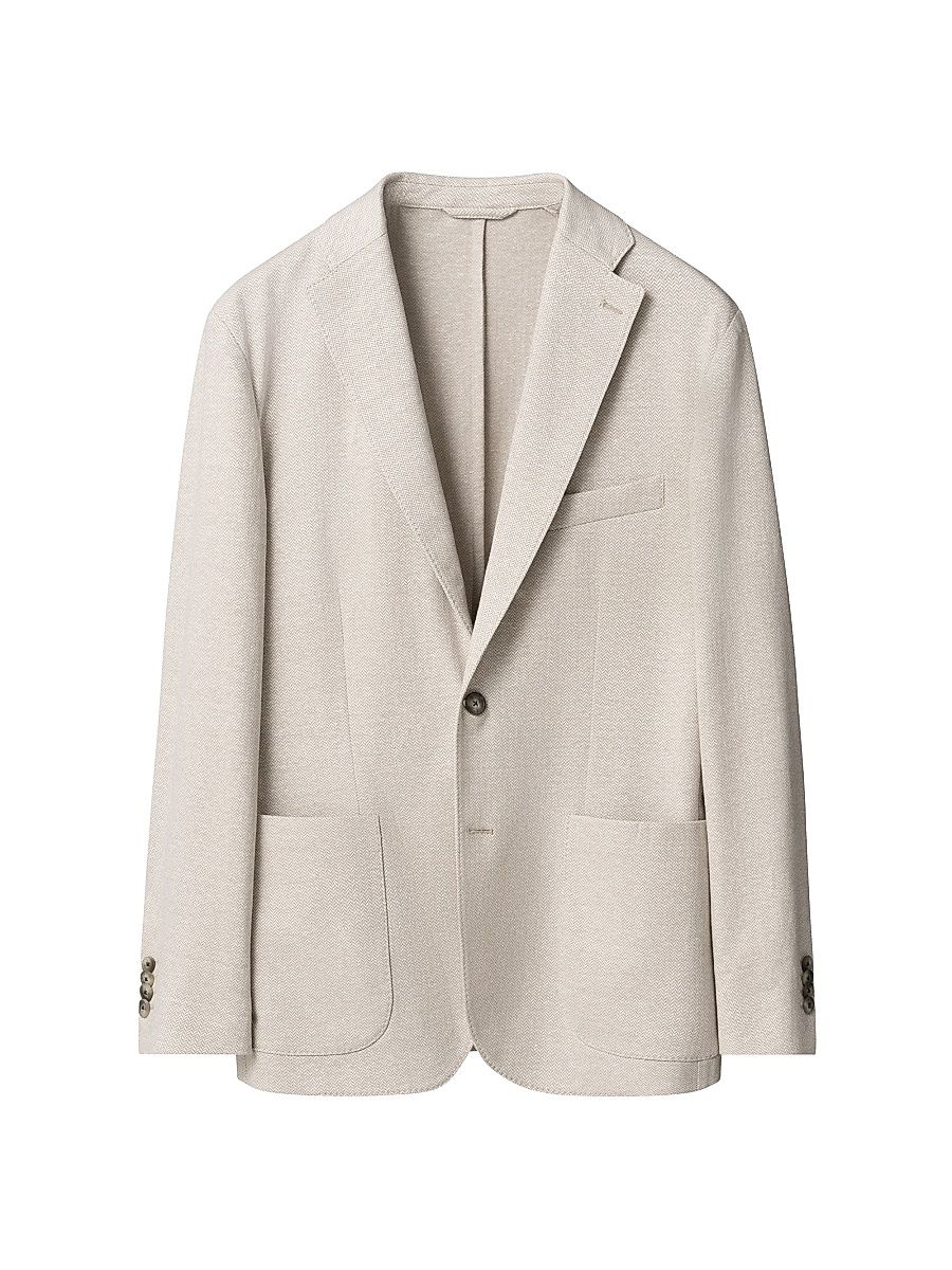 Men's Herringbone Linen Jersey Soft Jacket - Beige - Size 48
