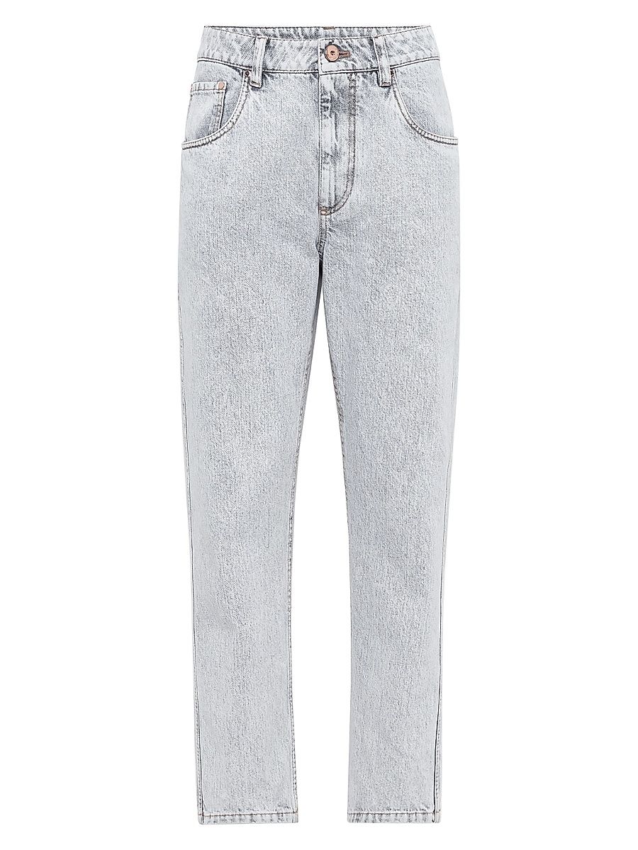 Women's Authentic Denim Straight Trousers with Shiny Bartack - Grey - Size 16