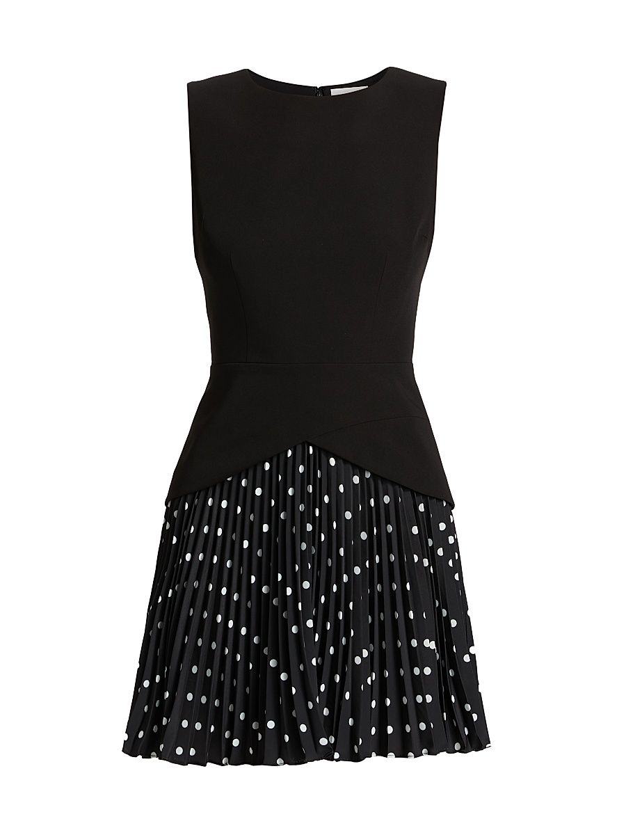Women's Haddy Polka Dot Pleated Combo Minidress - Black White - Size 12