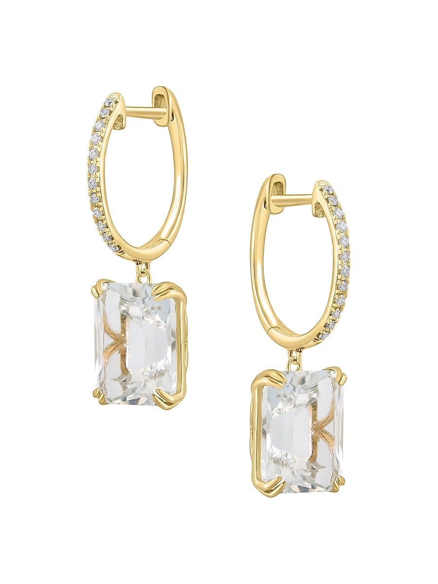 Women's 14K Yellow Gold, White Topaz & 0.09 TCW Diamond Drop Earrings - Yellow Gold