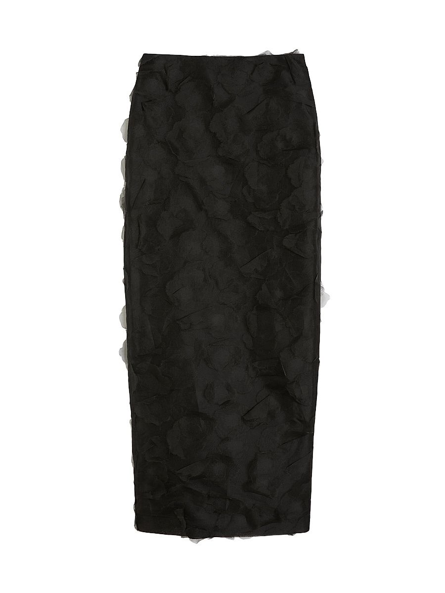 Women's Silk Jacquard Maxi Skirt - Black - Size 14