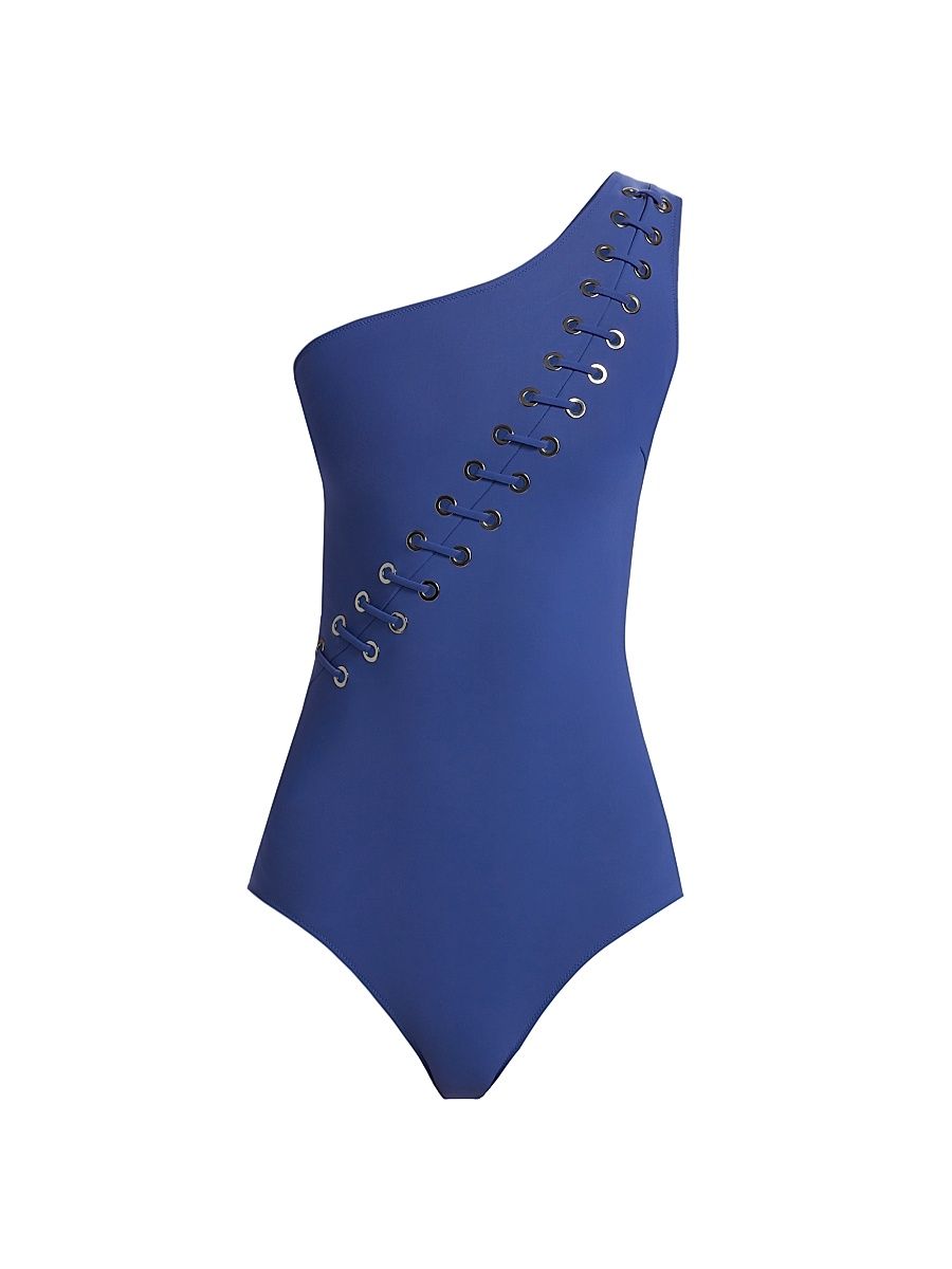 Women's Adesa Eyelet One-Shoulder One-Piece Swimsuit - Nautico - Size 2