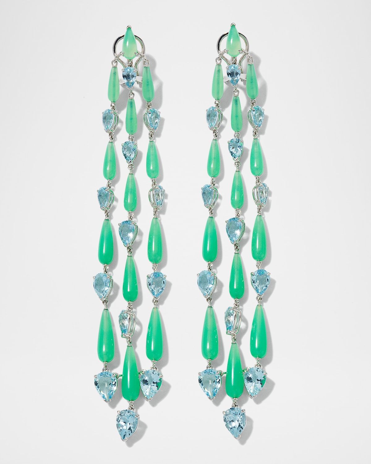 18k White Gold Pear-Cut Aquamarine and Chrysoprase Earrings