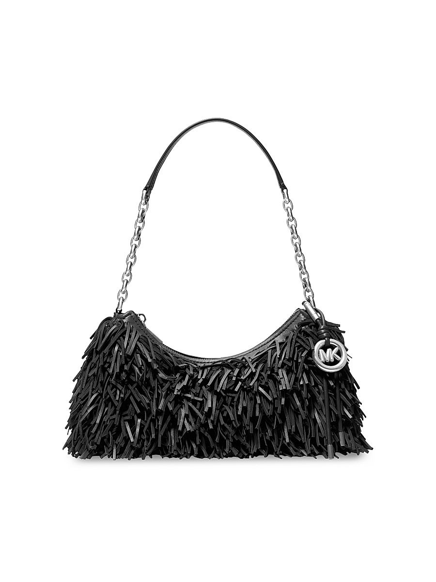 Women's Nolita Medium Fringed Leather Pouchette - Black