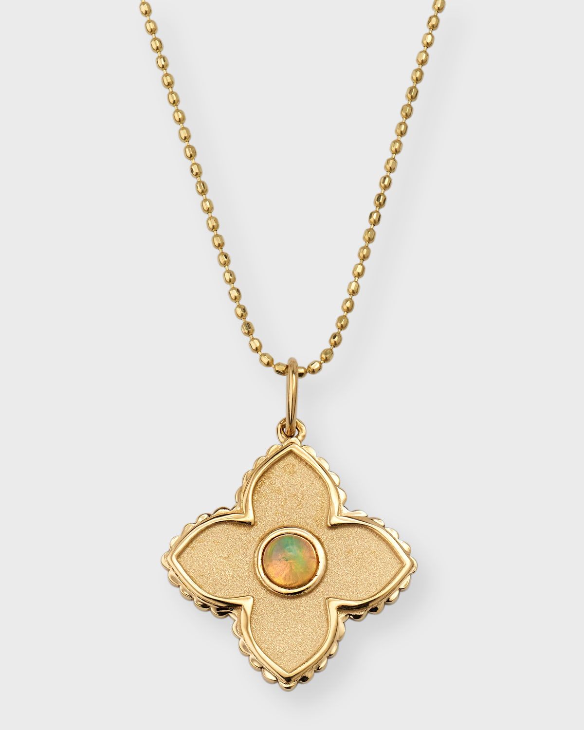 Bezel Satin Moroccan Charm on Light Weight Bolita Chain Necklace, 18"L