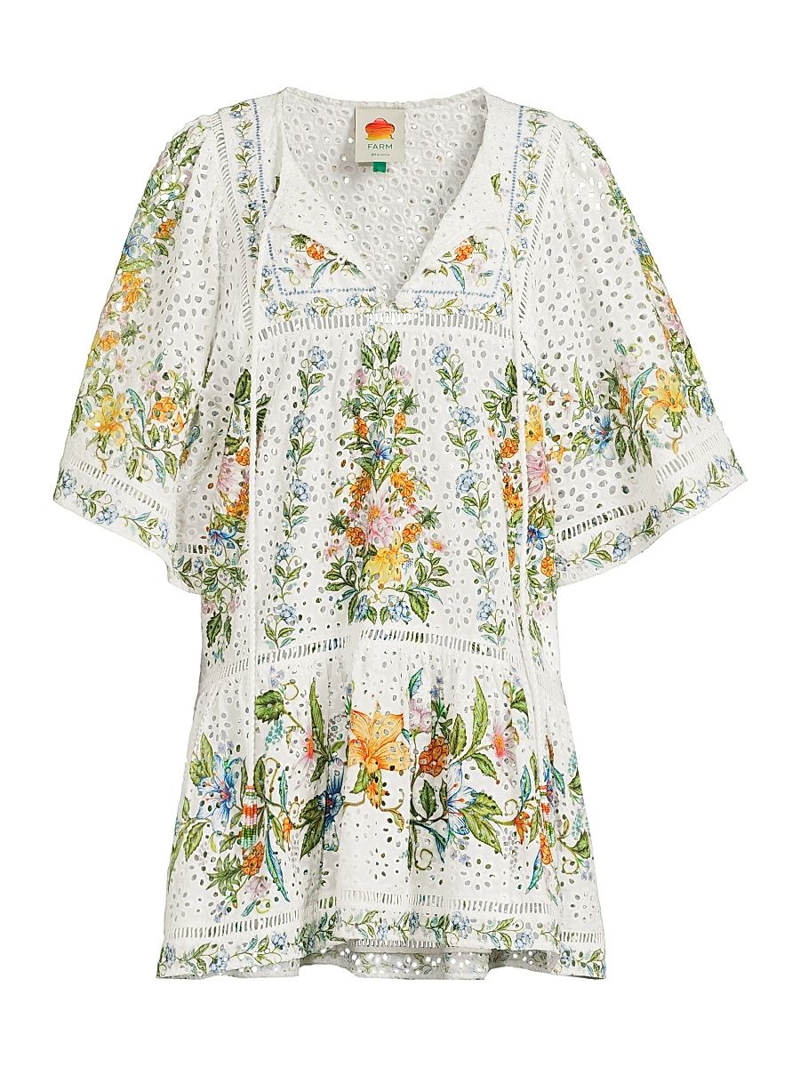 Women's Sweet Bloom Bouquet Eyelet Cotton Cover-Up - Off White - Size Large