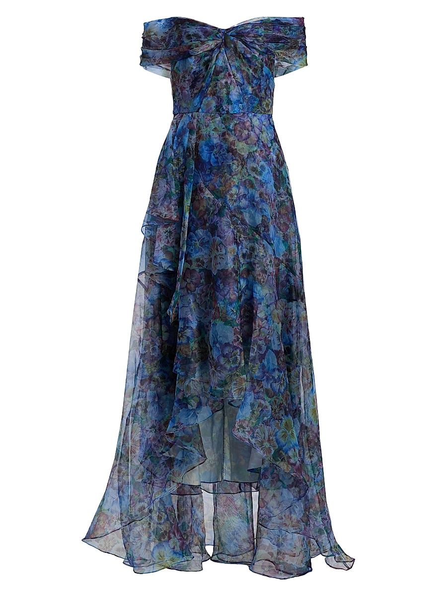 Women's Alona Printed Organza Off-the-Shoulder Gown - Pansy Dream - Size 12