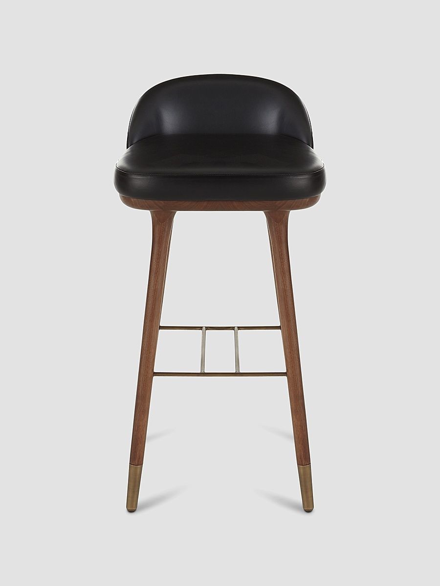 Walsh Leather & Wood Bar Stool - Black