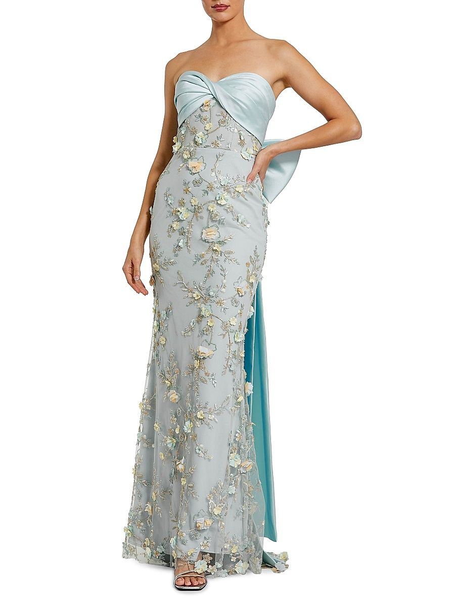 Women's Sequin-Embellished Bow Column Gown - Blue - Size 14