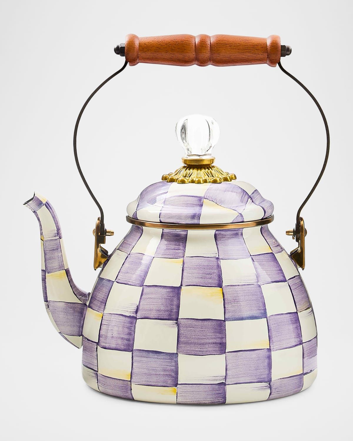 Violet Check Enamel Tea Kettle, 2 Quarts