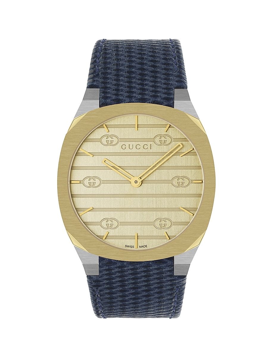 Men's 18K Gold-Plated Stainless Steel & Leather Strap Watch - Gold Black