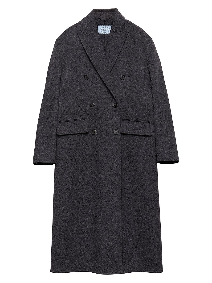 Women's Double-Breasted Double Cashwool Coat - Grey - Size 6