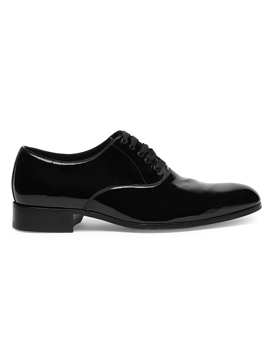 Men's Patent Lace-Up Oxfords - Black - Size 11