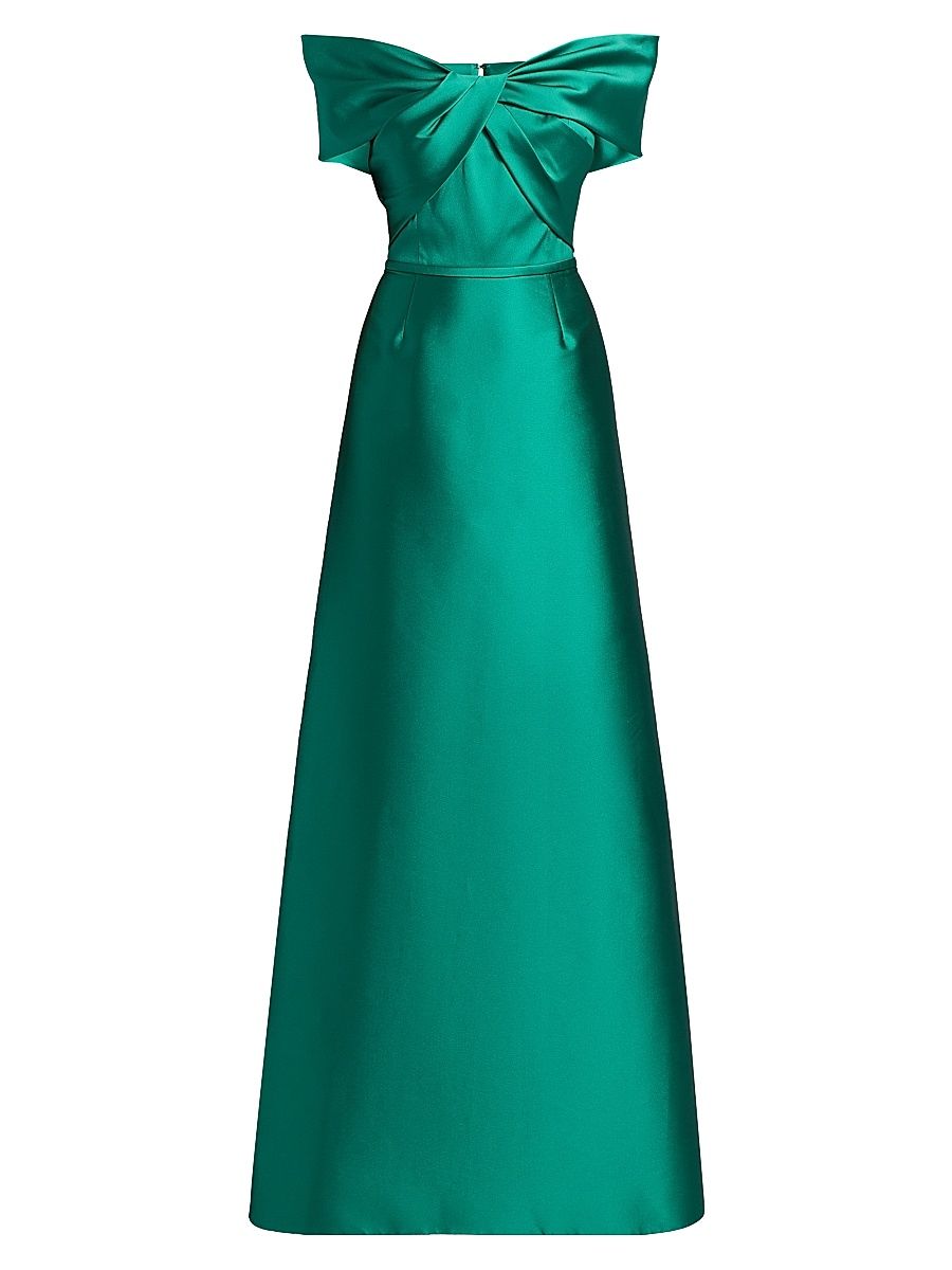 Women's Off-the-Shoulder Twist Stretch-Mikado Gown - Jade - Size 4