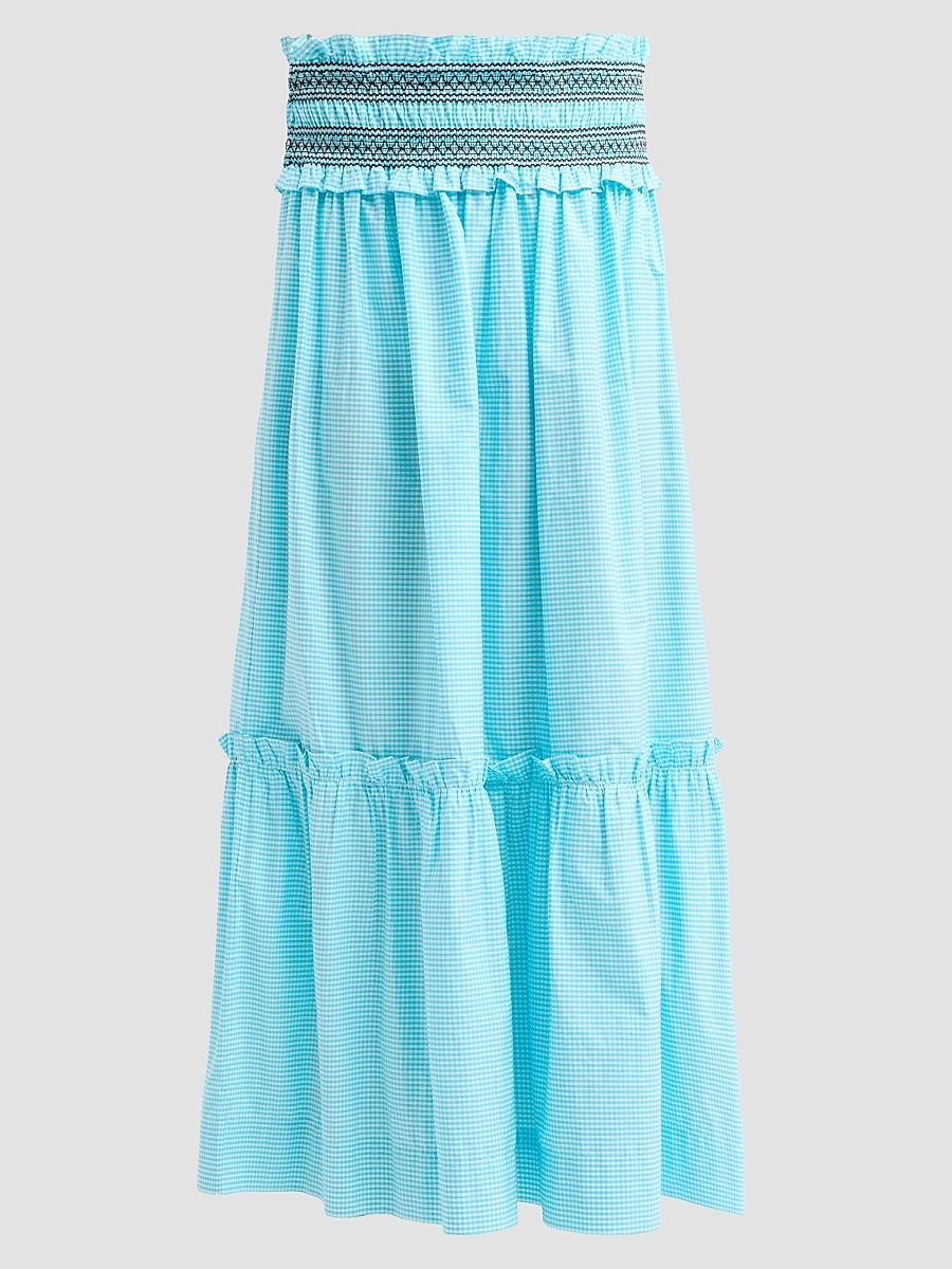 Women's Check Cotton Smock Waist Skirt - Blue Curacao - Size 14