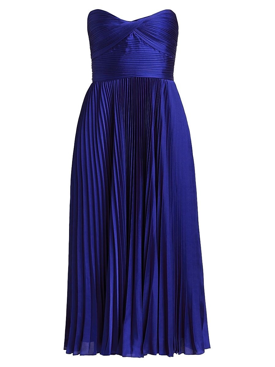 Women's Jeanne Pleated Satin Strapless Midi-Dress - Electric Blue - Size XL