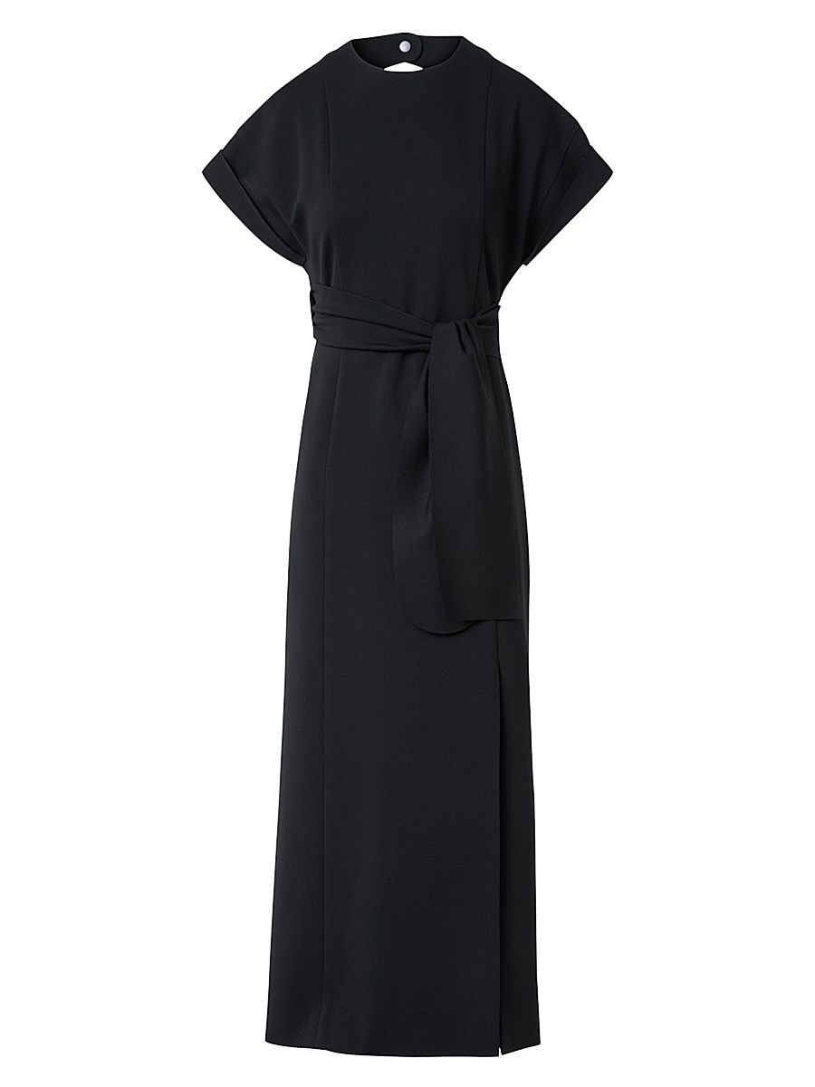 Women's XL Dot Cutout Short-Sleeve Belted Midi-Dress - Black - Size 2