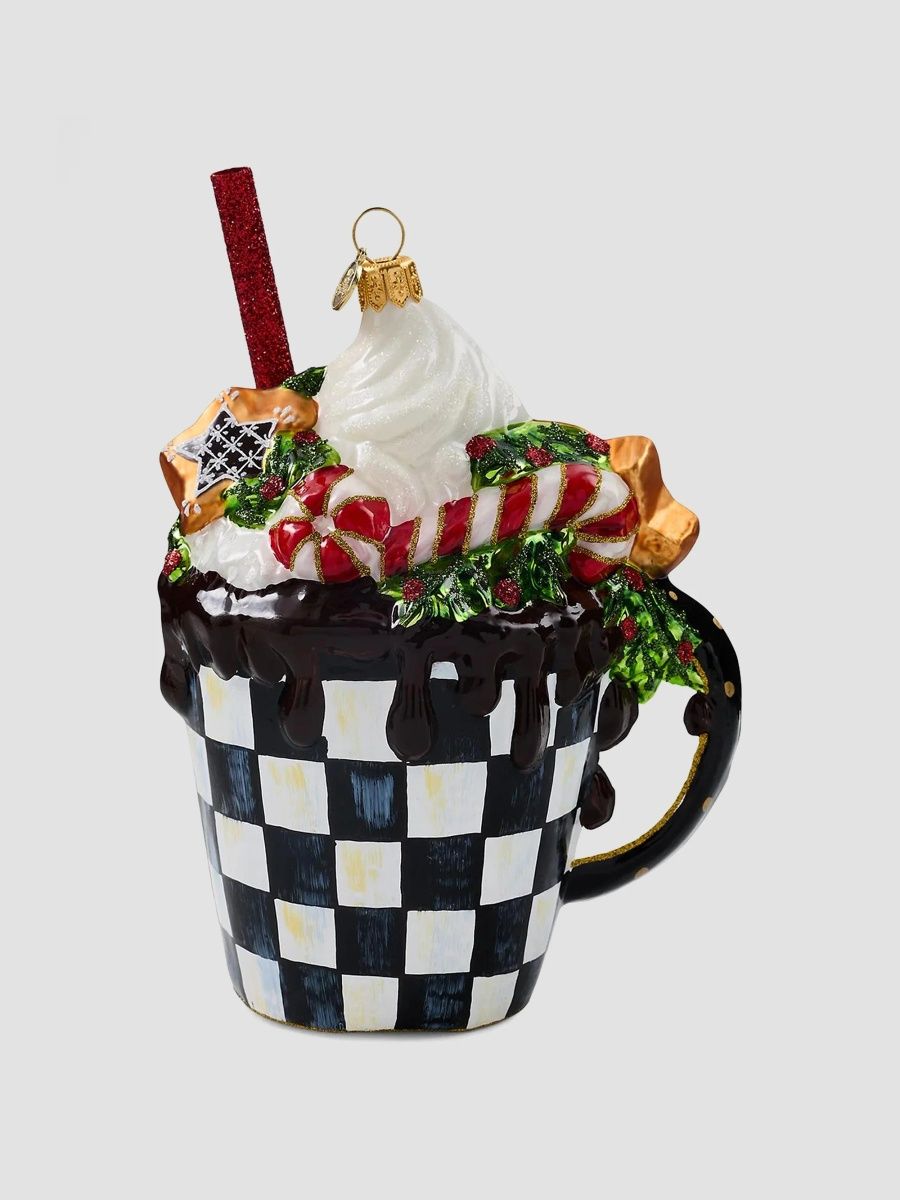 MacKenzie-Childs Merry Christmas Hot Coco Glass Ornament