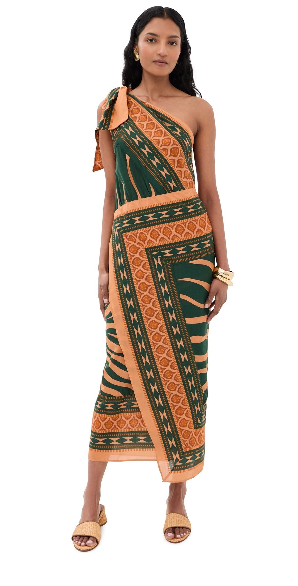 Johanna Ortiz Embracing Courage Ankle Dress DARK GREEN / CAMEL 12