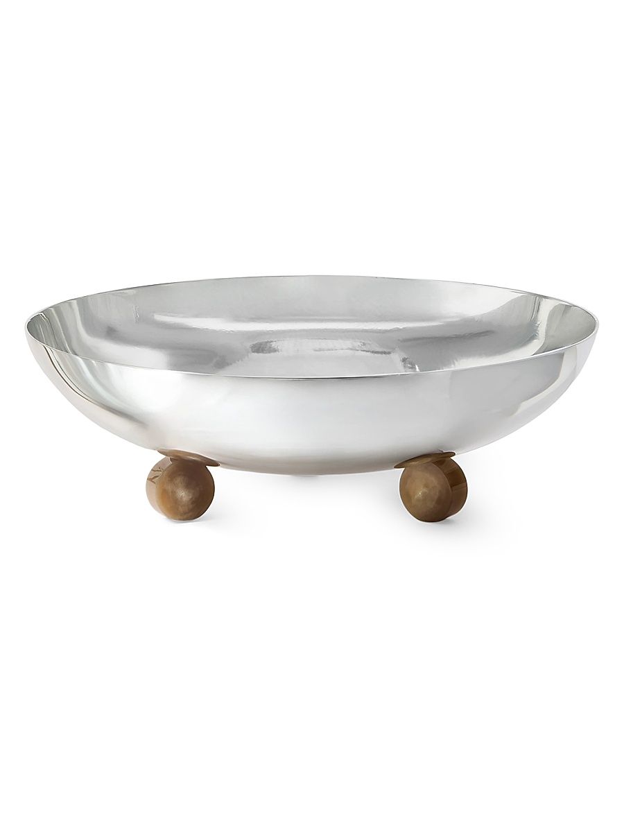 Plated Steel Large Bowl with Buffalo Horn Details - Silver
