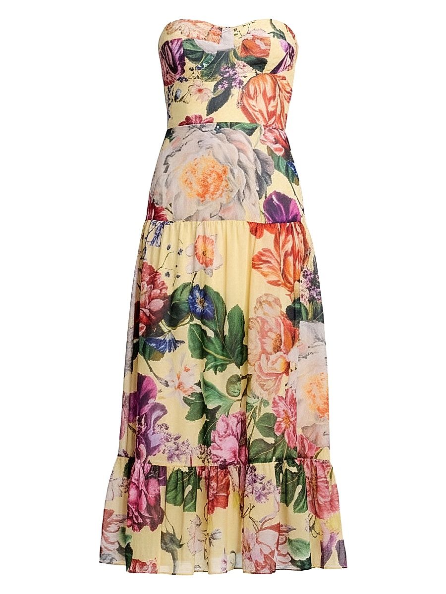 Women's Prescott Floral Strapless Midi-Dress - Golden Floral Multi - Size XXS