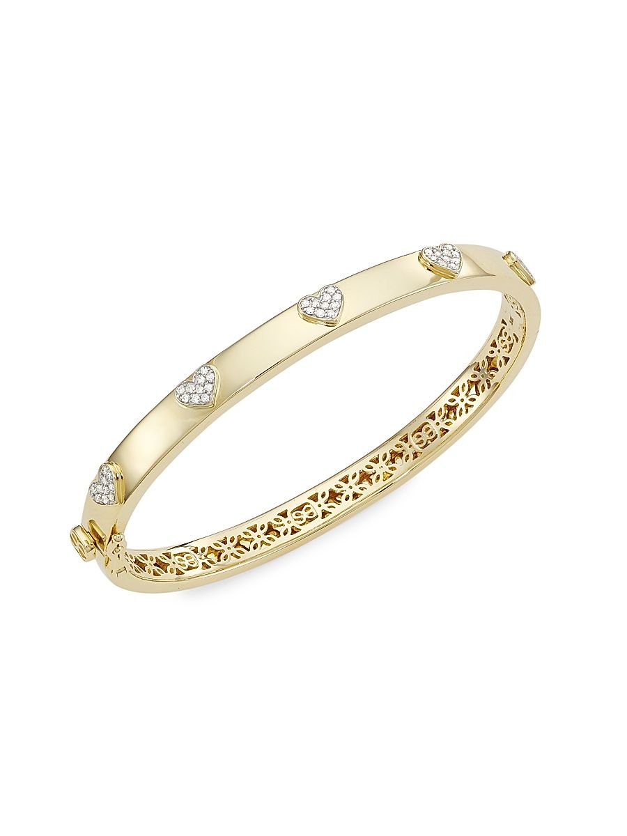Women's 14K Yellow Gold & 0.25 TCW Diamond Heart Bangle - Gold