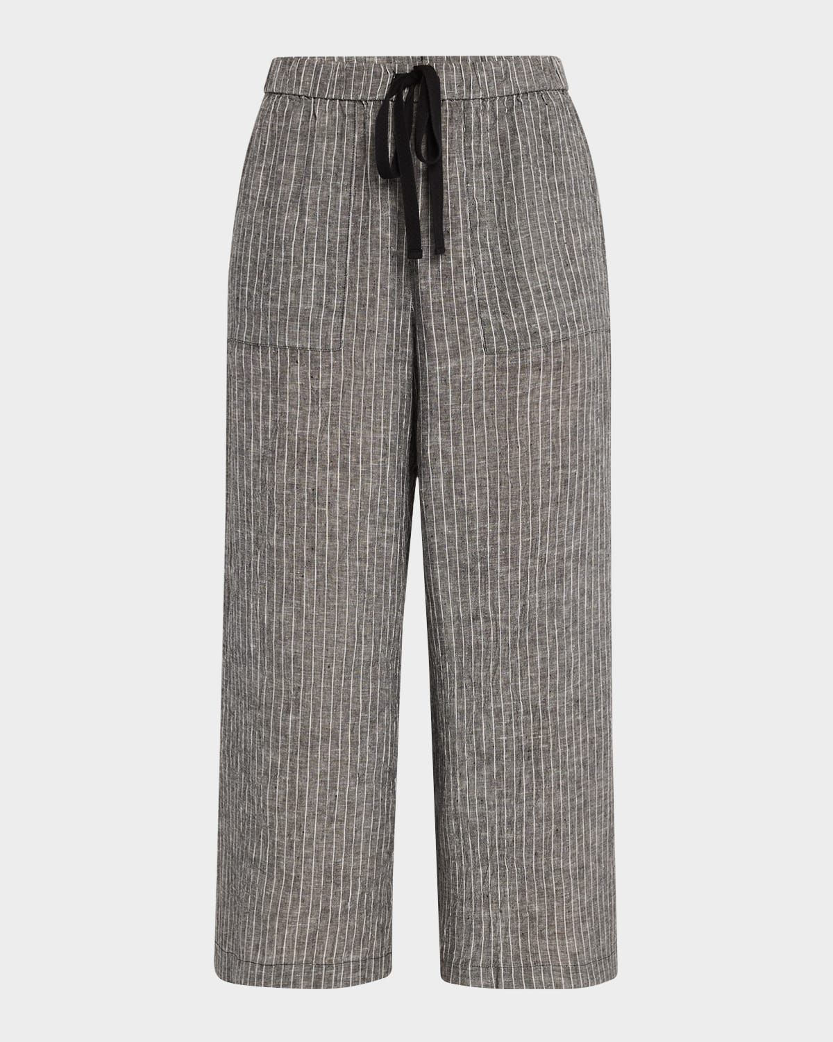 Cropped Wide-Leg Striped Organic Linen Pants
