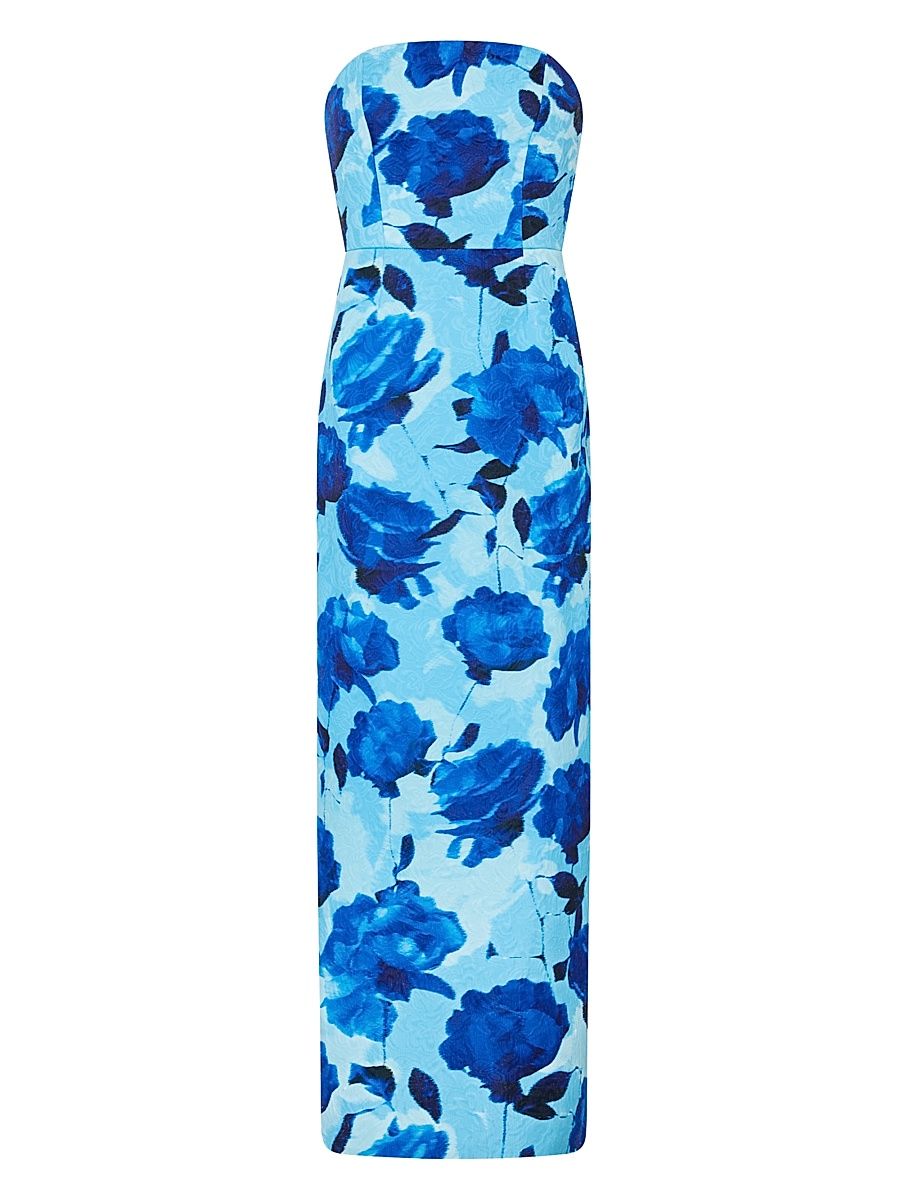 Women's Orion Blurred Blossom Jacquard Bandeau Maxi Dress - Blue Multi - Size 12