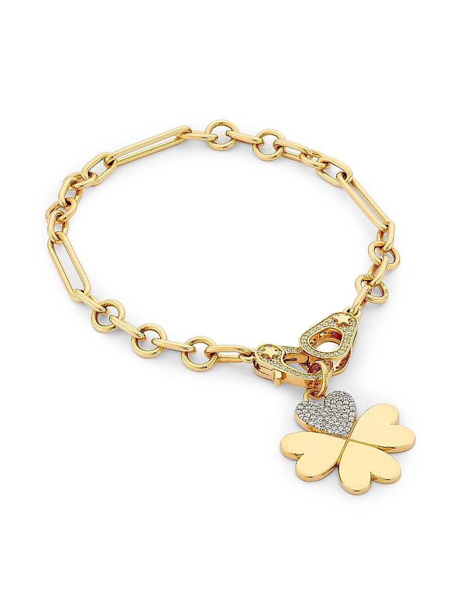 Women's True Love Two-Tone 18K Gold & 0.22 TCW Diamond Clover Charm Bracelet - Yellow Gold