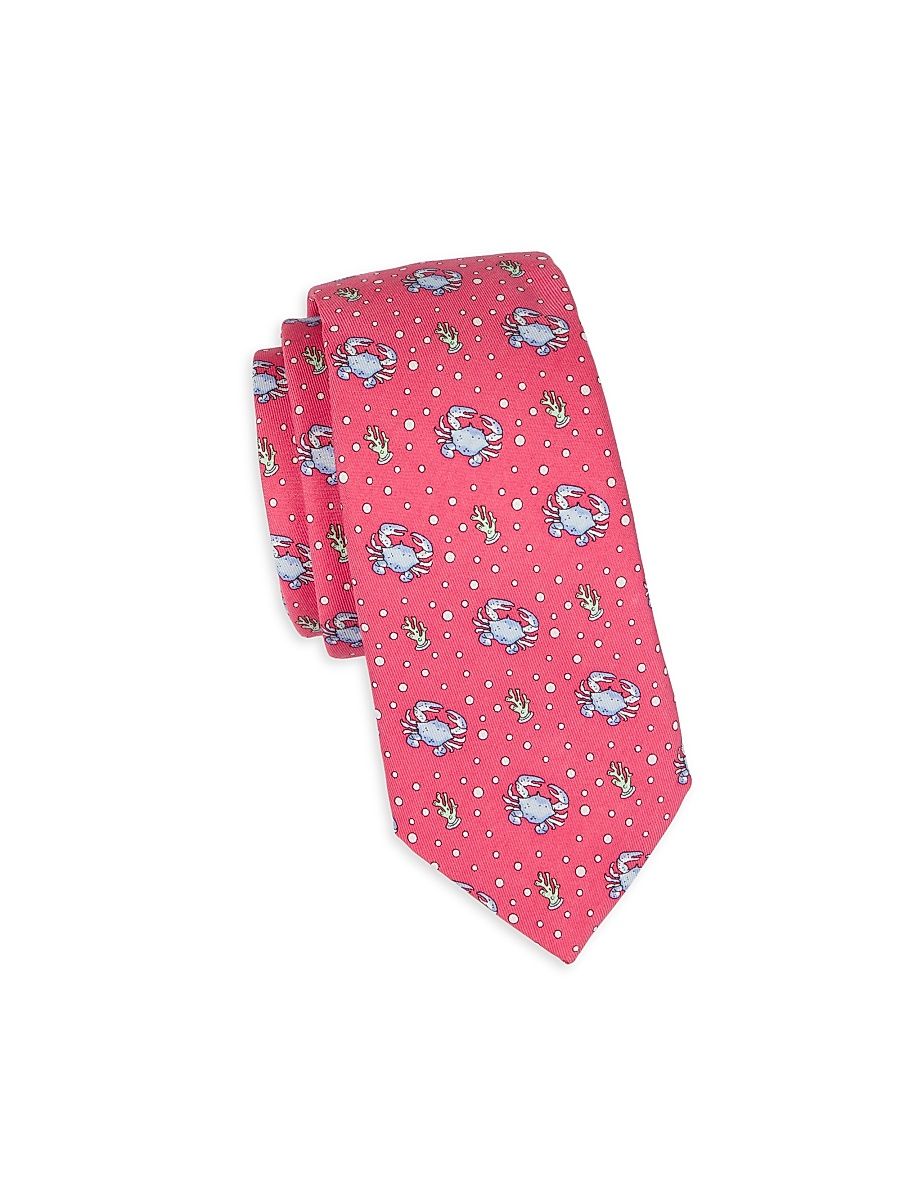 Boy's Crab Print Tie - Raspberry