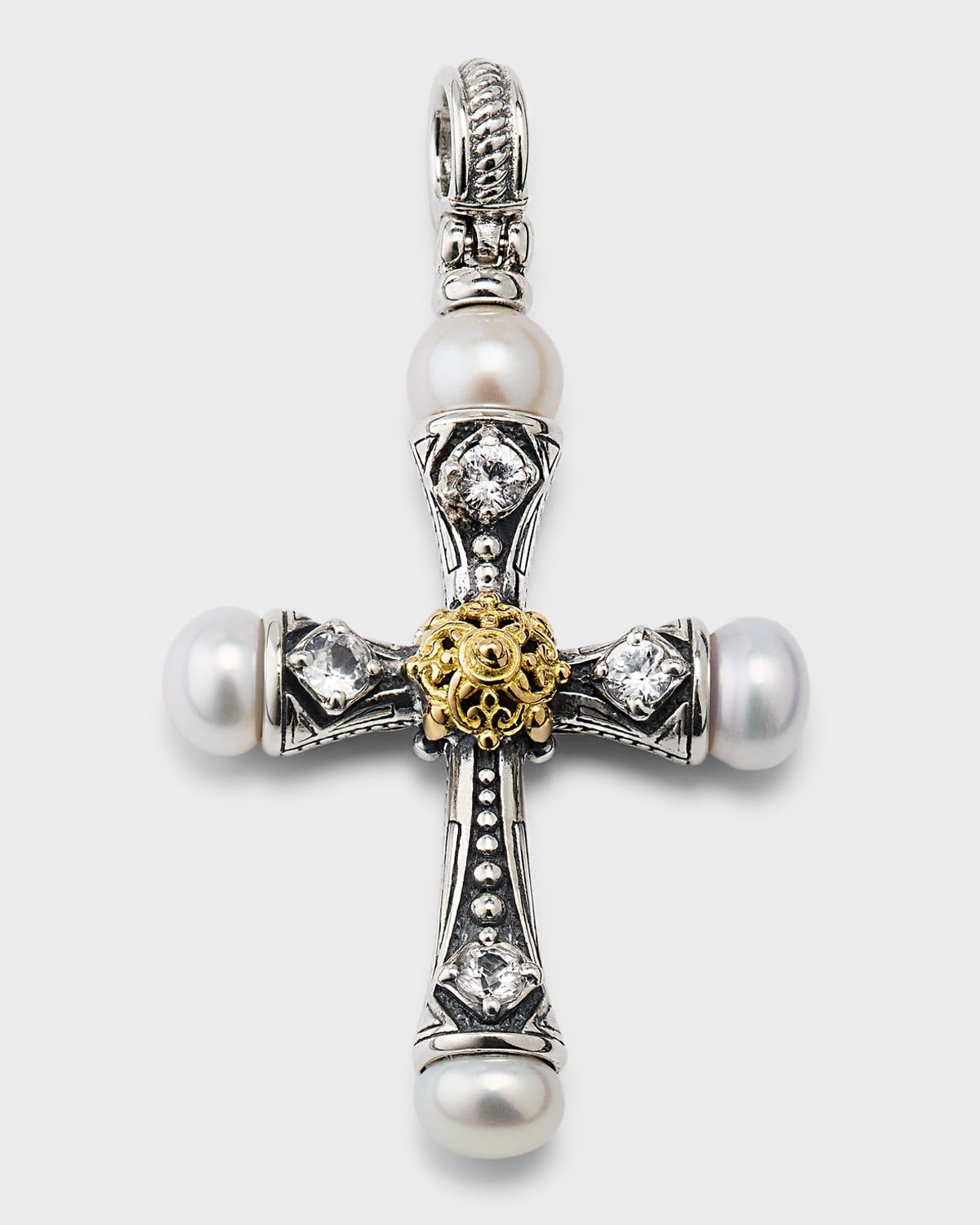 Pearl and White Sapphire Cross Pendant