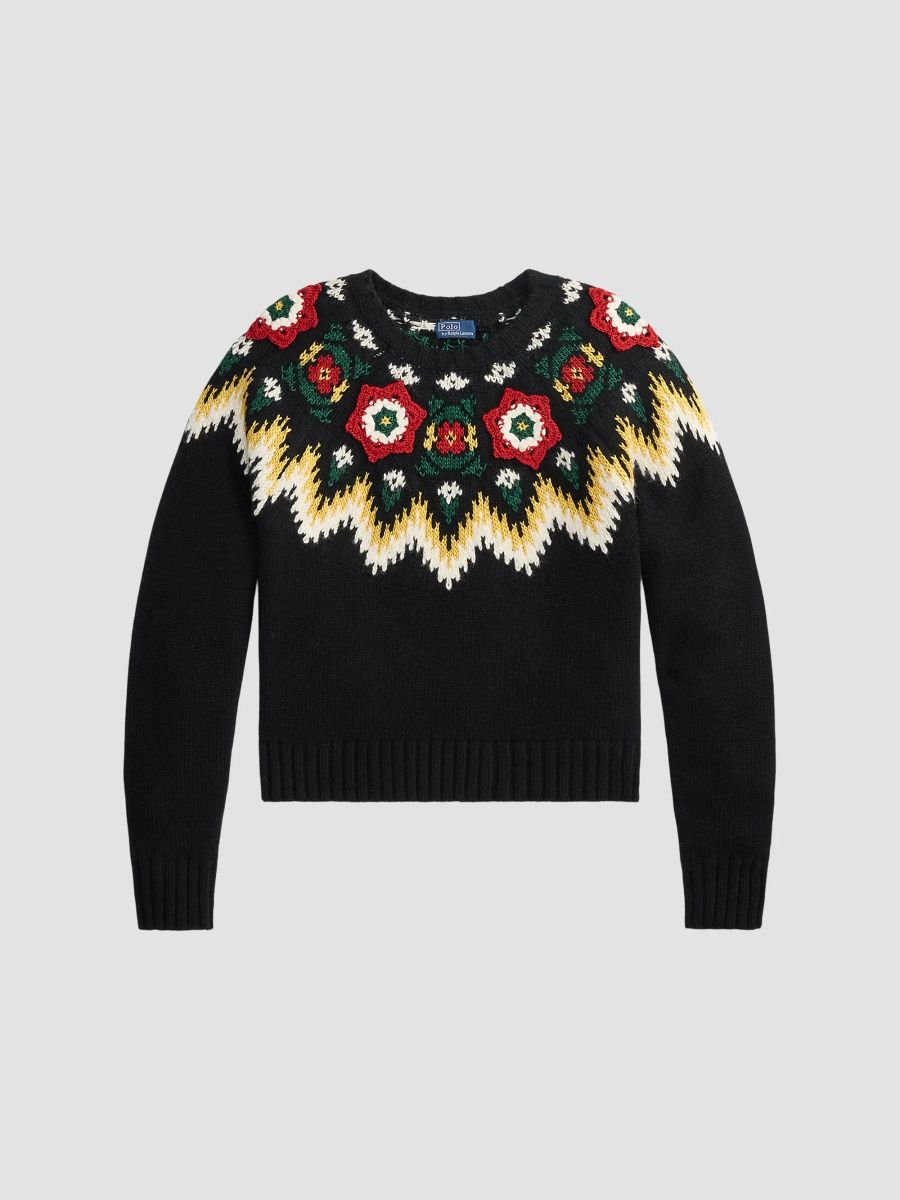 Polo Ralph Lauren Women's Fair-Isle-Inspired Wool-Cotton Sweater - Black - Size XS