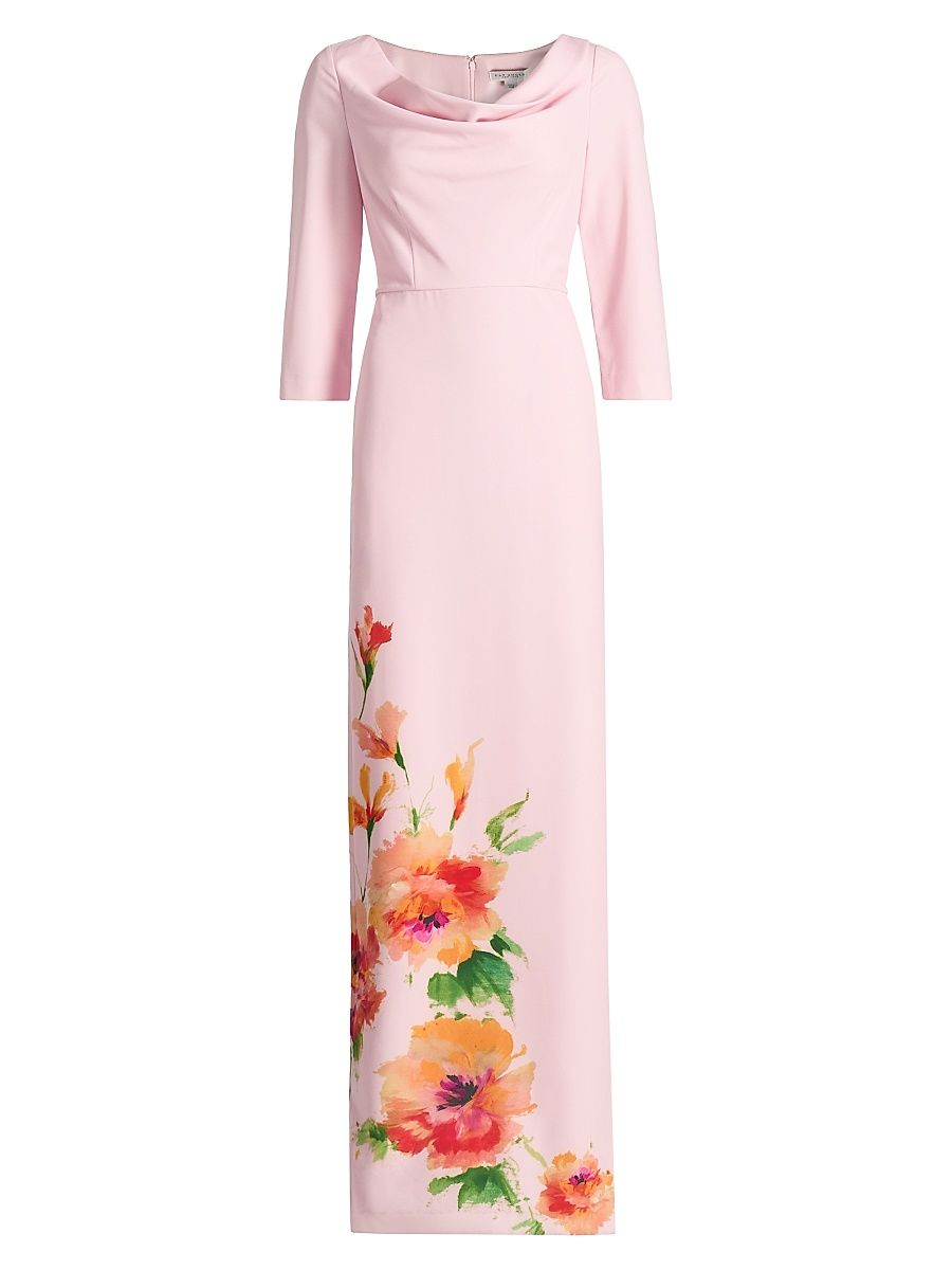 Women's Magnolia Floral Cowlneck Column Gown - Bloom Multi - Size 18