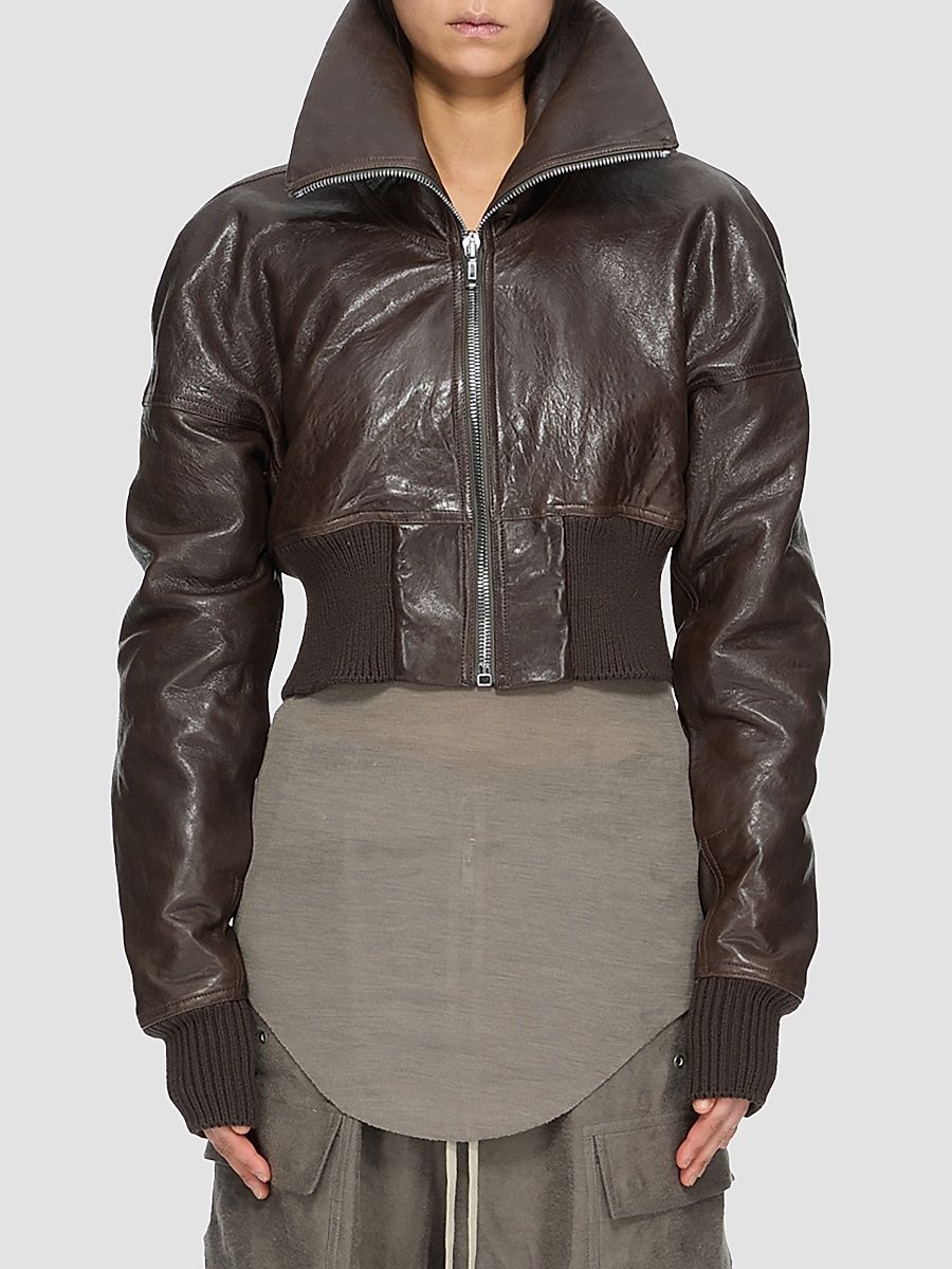 Women's Dracuflight Leather Zip-Up Bomber Jacket - Grease - Size 8