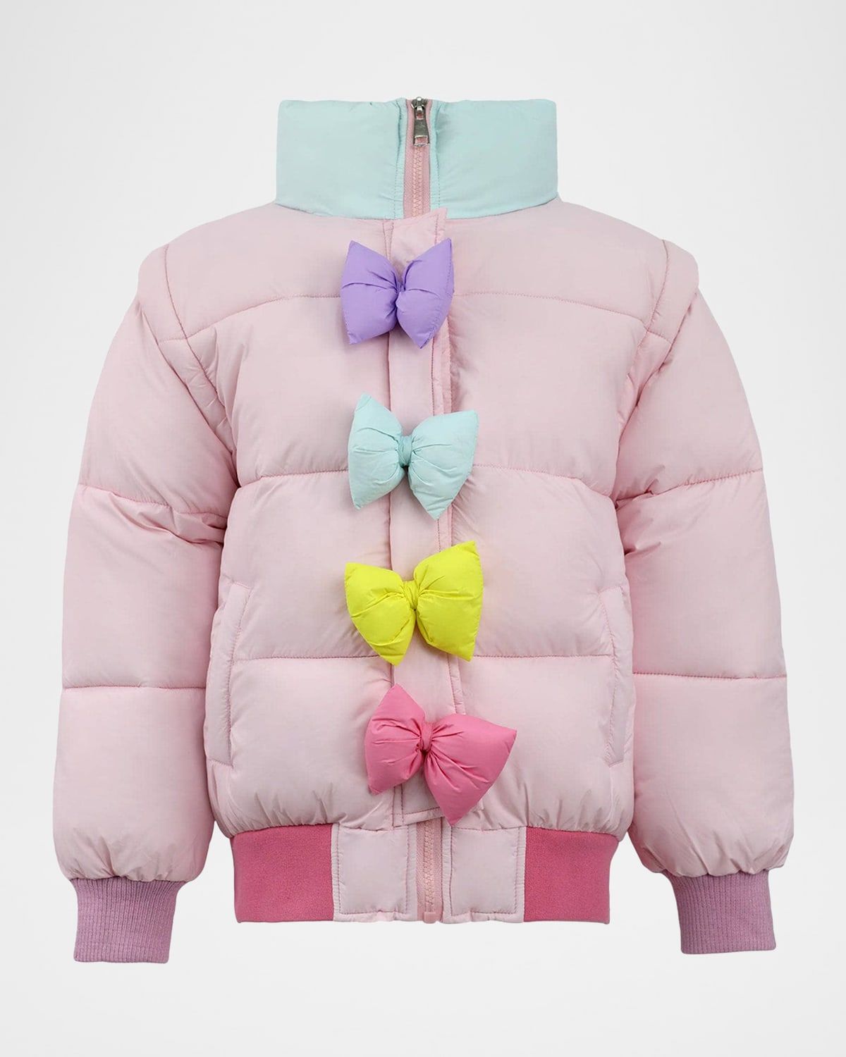 Girl & apos;s Puffer Jacket W/ Rainbow Bows, Size 2-14