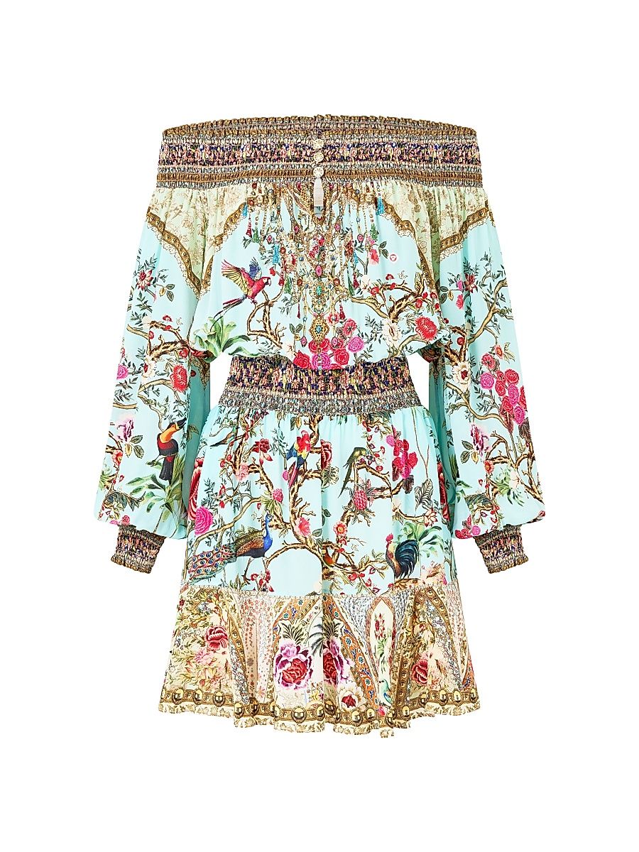 Women's Sultans-Print Silk Off-the-Shoulder Minidress - Size Small