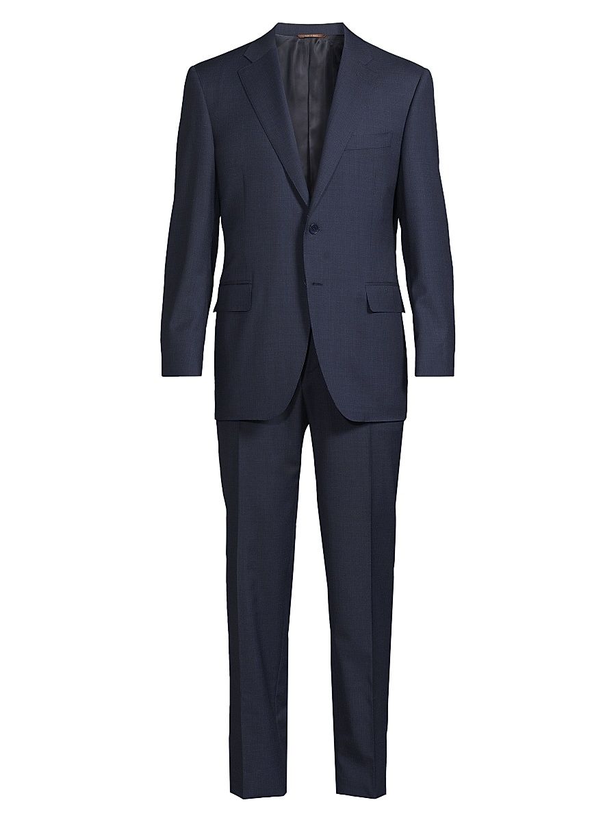 Men's Microcheck Classic-Fit Wool Suit - Dark Blue - Size 42