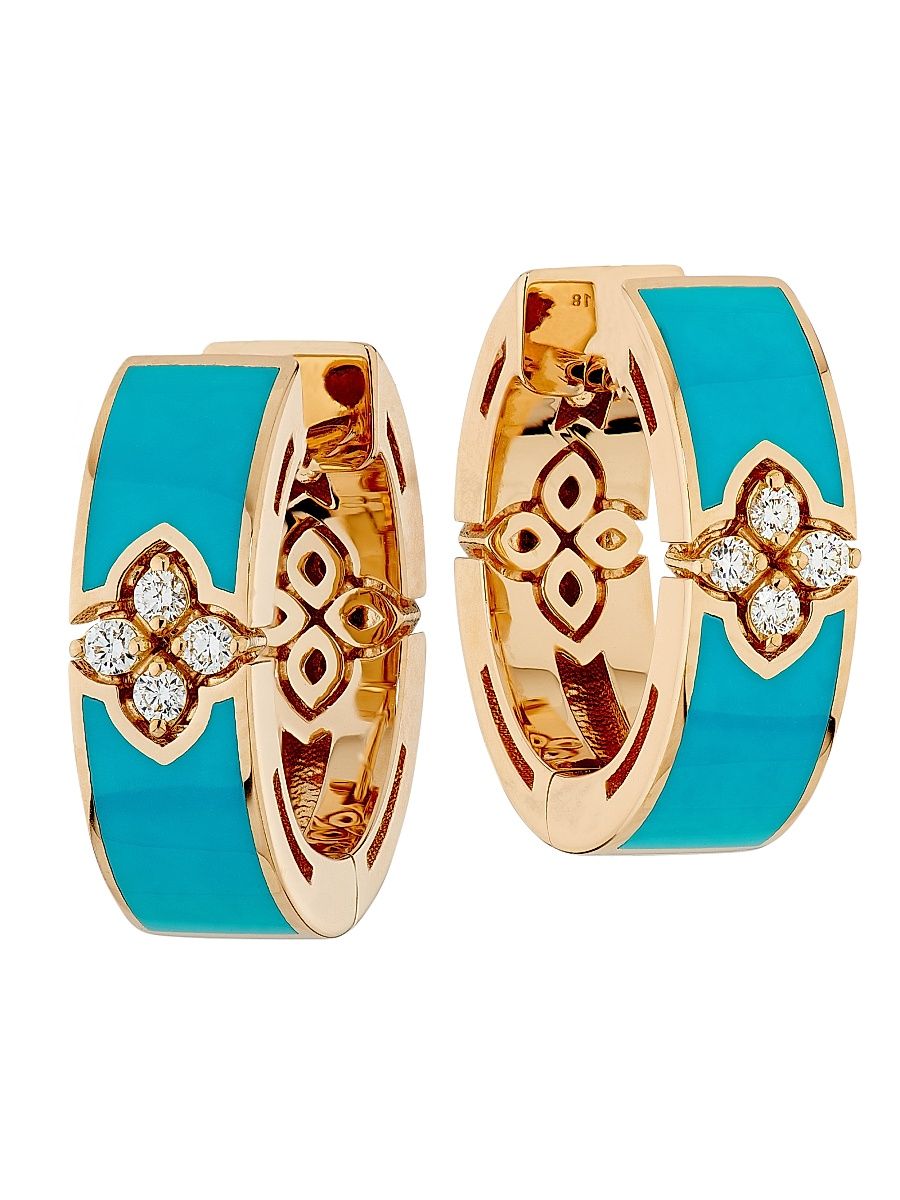 Women's Love In Verona 18K Rose Gold, Enamel & 0.06 TCW Diamond Hoop Earrings - Turquoise