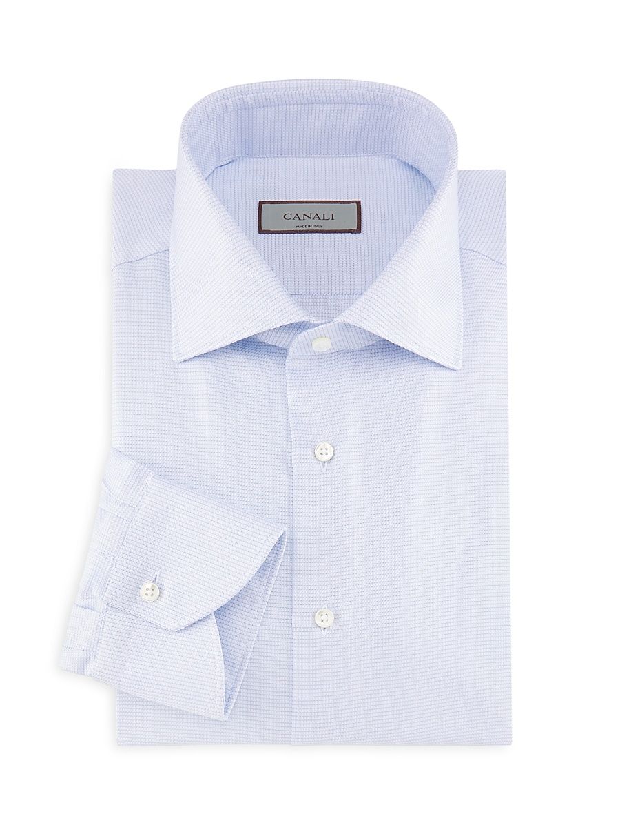 Men's Micro Houndstooth Cotton Dress Shirt - Light Blue - Size 15.5