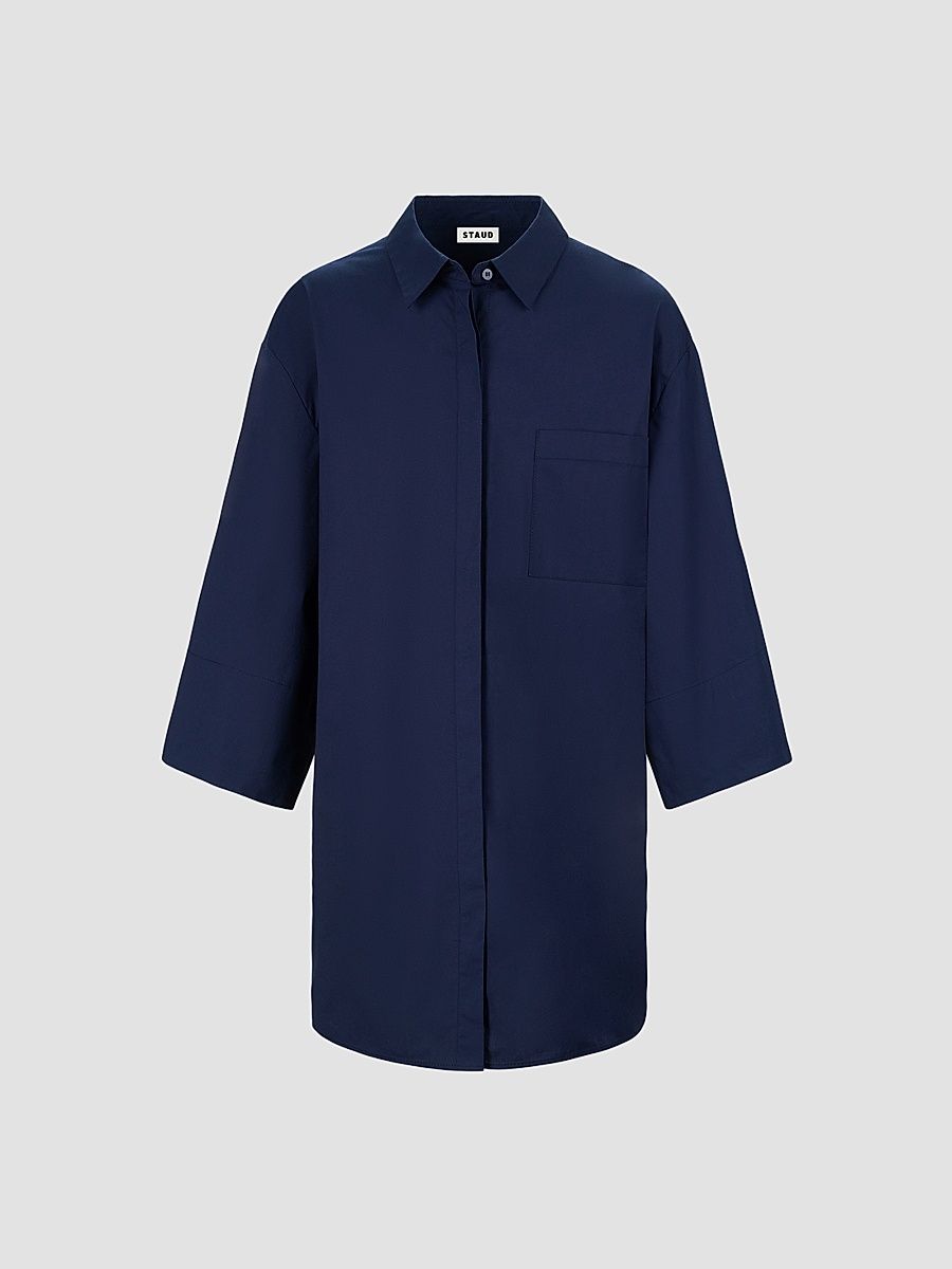Women's Nico Stretch Cotton Shirtdress - Navy - Size Large