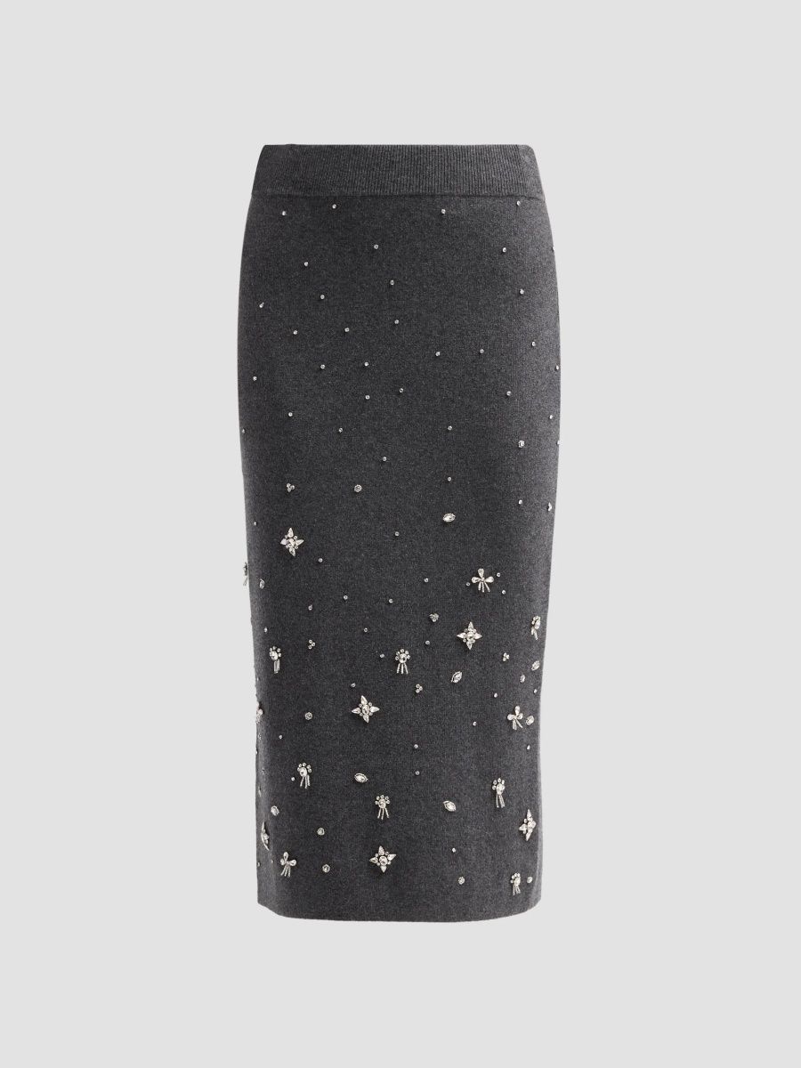 Milly Women's Iyla Embellished Knit Midi Skirt - Dark Grey - Size XL