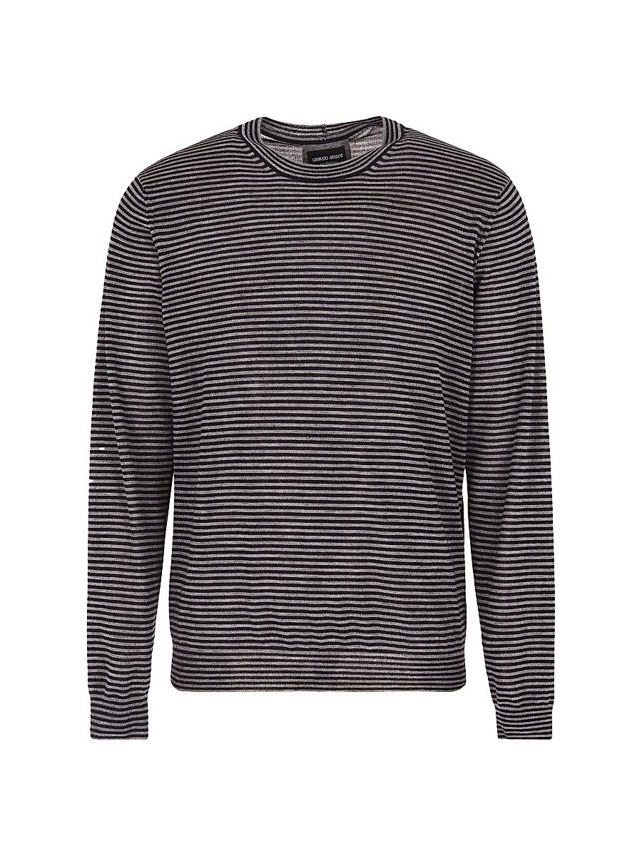 Men's Striped Crewneck Cashmere Jumper - Blue Grigio - Size 38