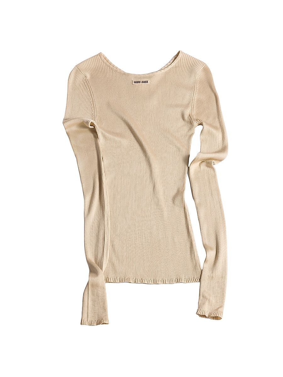 Women's Silk Crew-Neck Sweater - Beige Khaki - Size 10