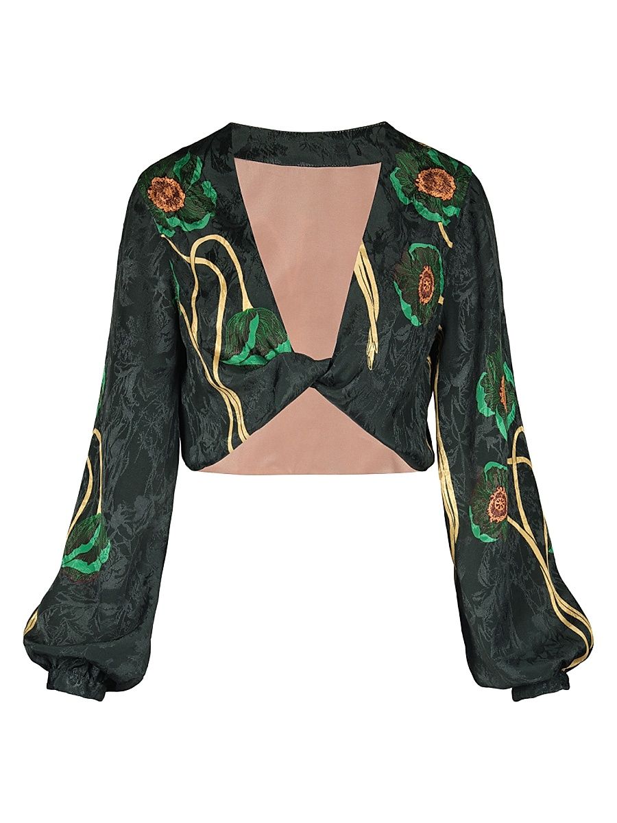 Women's Spice Garden Top - Papaver Green Yellow Peach - Size 8