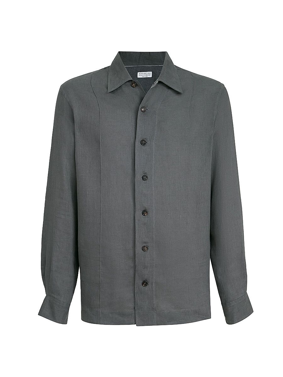 Men's Linen Easy Fit Shirt with Crête Details - Anthracite - Size XXXL