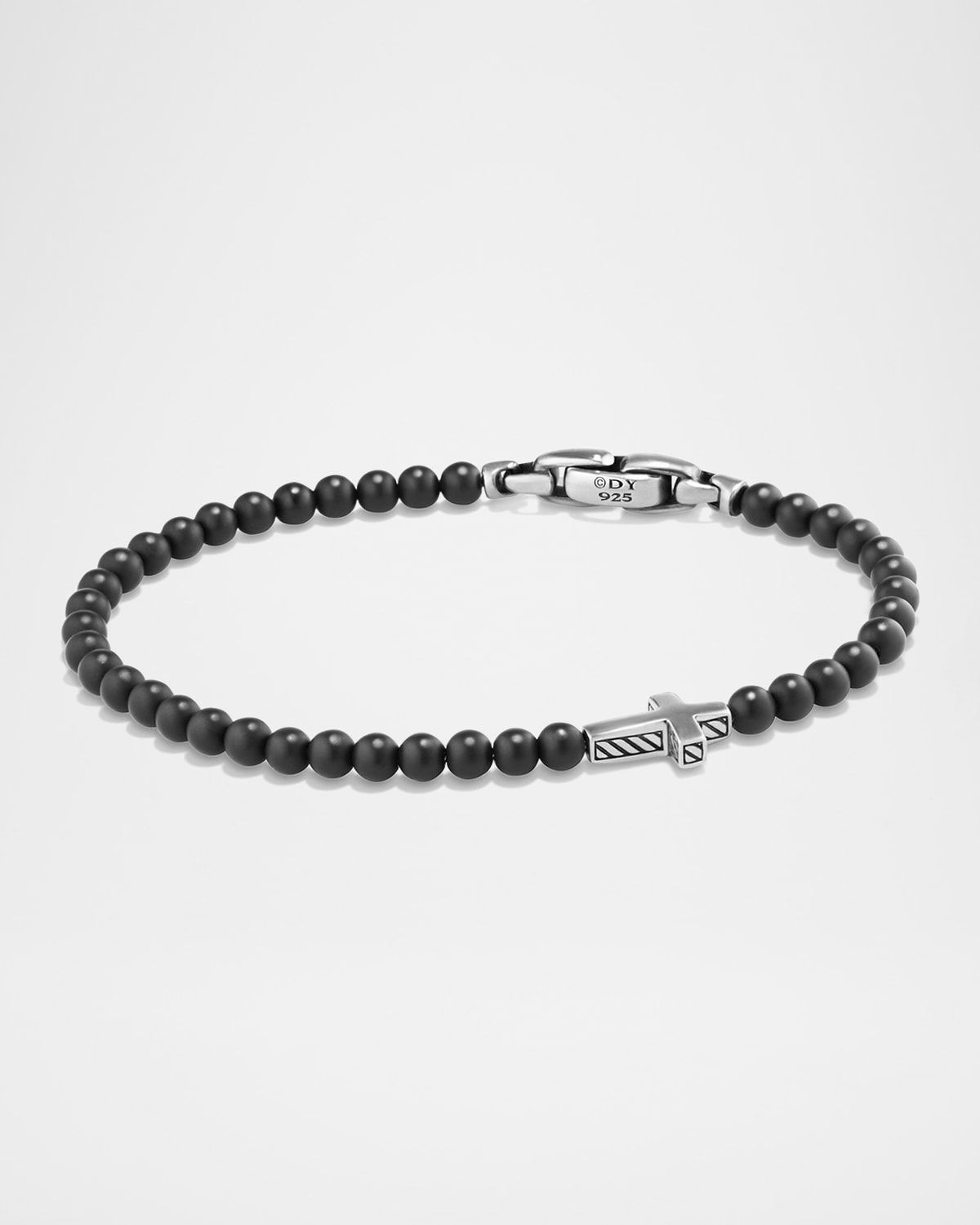 Men & apos;s Spiritual Beads Cross Station Bracelet in Silver, 4mm