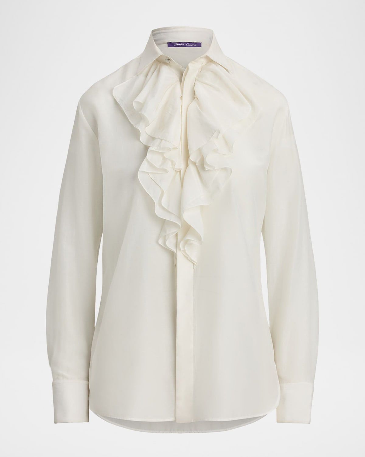 Britt Soft Voile Ruffle Button-Down Shirt