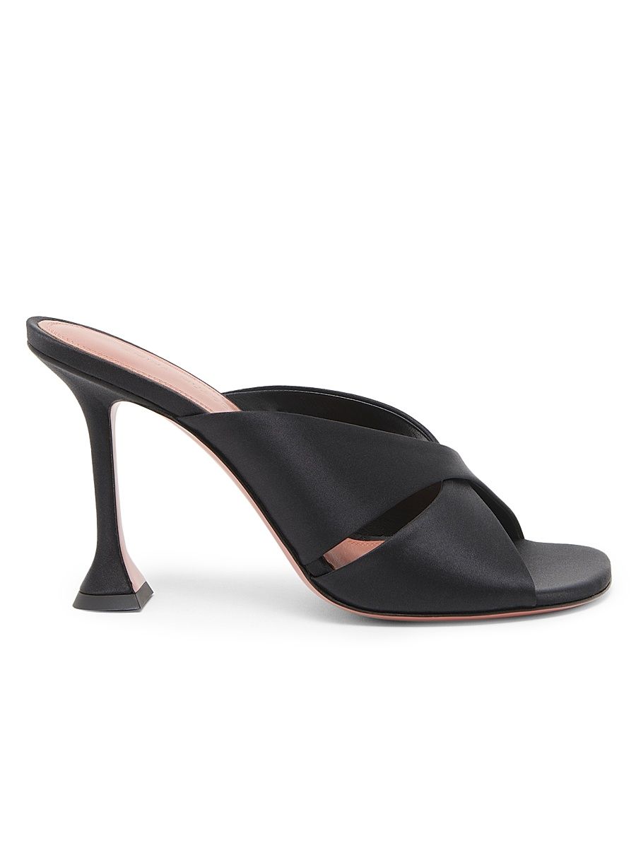 Women's Salma 95MM Satin Mules - Black Satin - Size 10